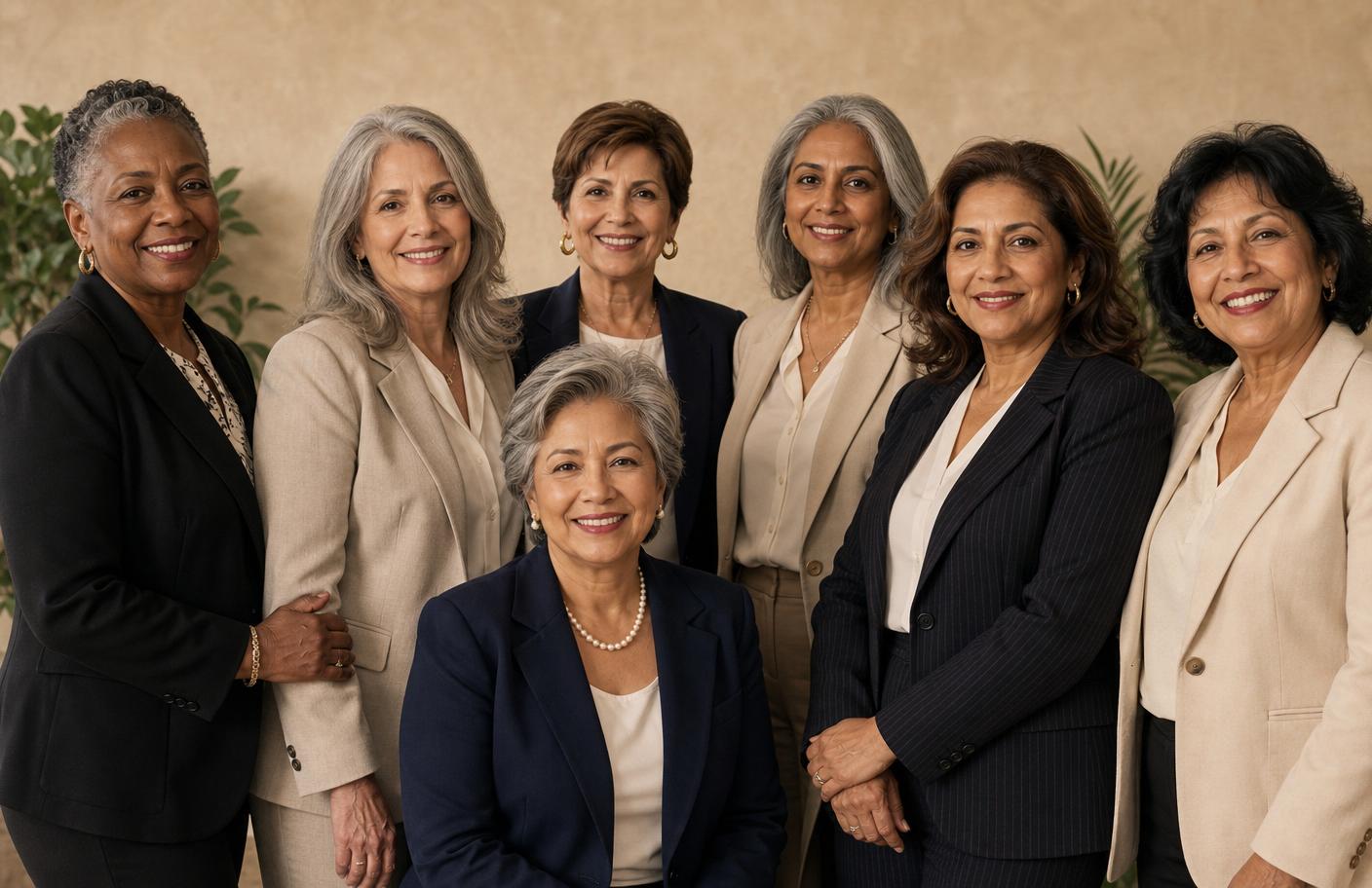 Diverse group of professional women over 50 in business attire, representing the workforce served by VIFM's corporate midlife health program